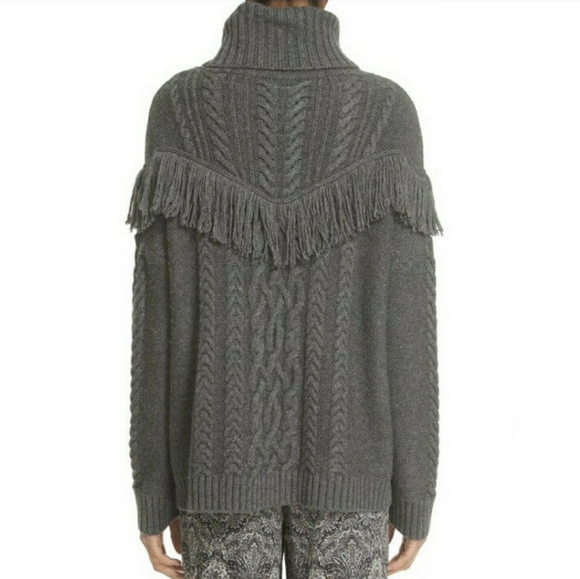 Joie Viviam Fringe Turtle Neck Sweater Wool Cable Knit - Picture 2 of 7